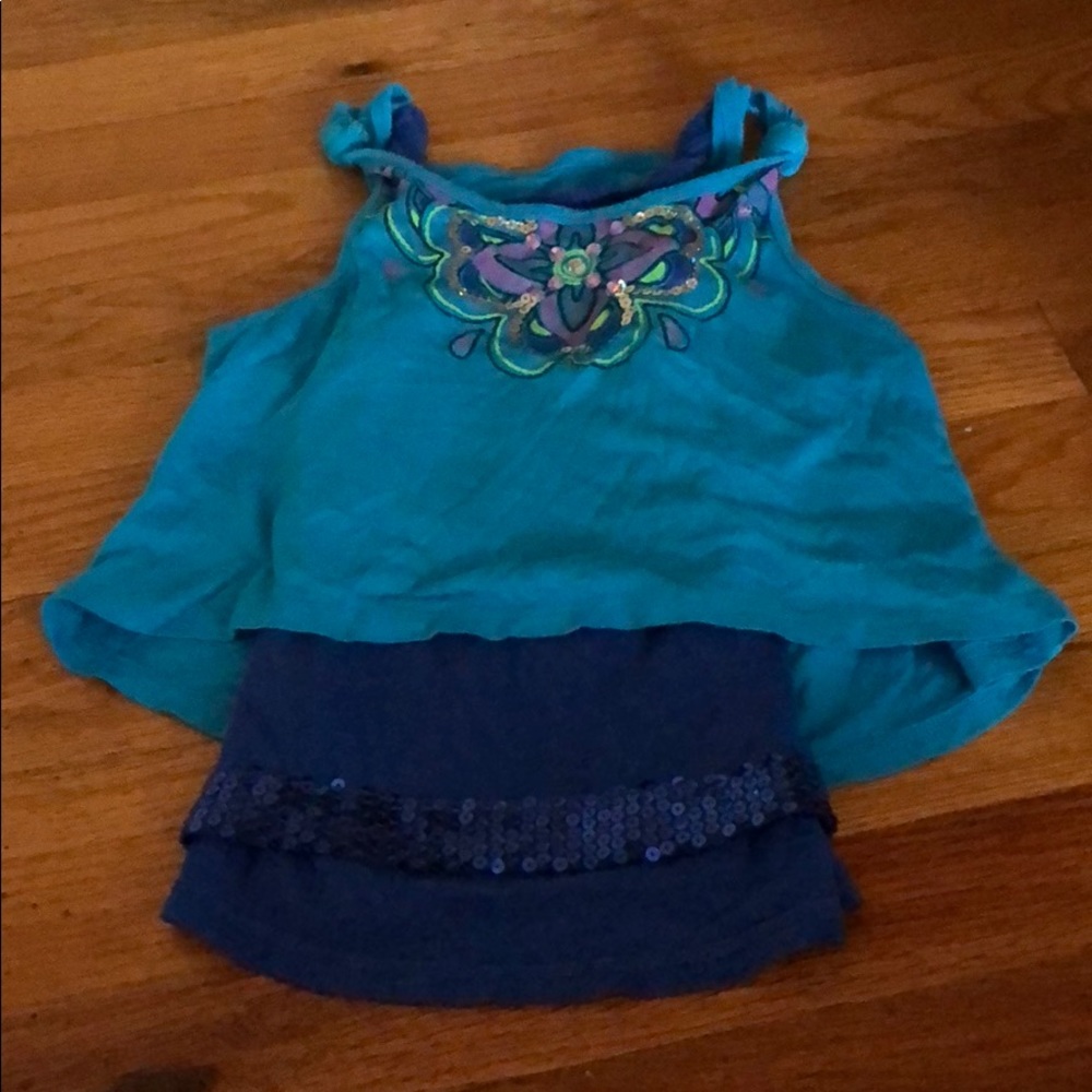 A blue two tiered tank top.
